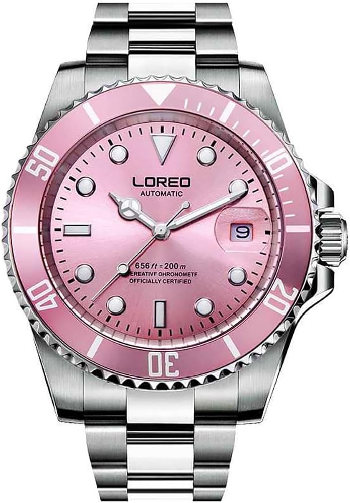 LOREO Men's Automatic Watch Sapphire Crystals 200M Waterproof | Rotating Bezel Luminous Markers and Hands Date 316L Stainless Steel Case and Bracelet Waterproof Watch