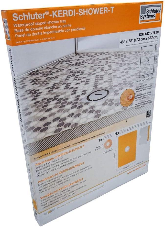 Schluter Kerdi 48-Inch x 72-Inch Shower Tray with Center Drain Placement