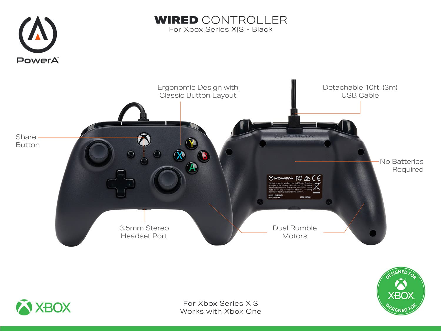 PowerA Wired Controller for Xbox Series X|S - blue, gamepad, video game/gaming controller, works with Xbox One, Officially Licensed