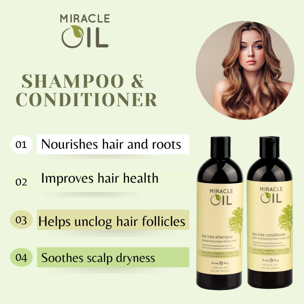 Earthly Body Miracle Oil Tea Tree Conditioner, 16 oz. - Detangles, Tames Frizz & Nourishes Roots - Tea Tree, Hemp Seed