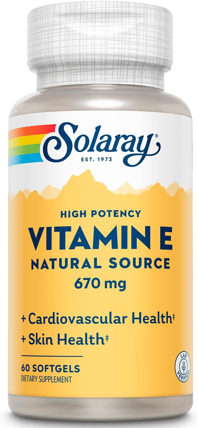 SOLARAY Vitamin E 1000 IU Softgel Capsules, 670 mg - d Alpha Tocopherol Vitamin E Supplements - Skin Health