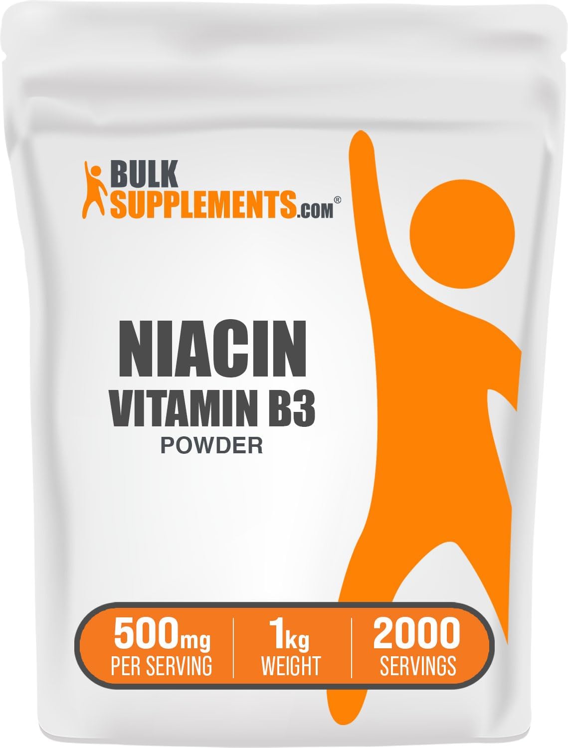 BulkSupplements.com Niacin Powder - Vitamin B3 Supplement, Niacin Flush - Gluten Free, 500mg per Serving, 250g (8.8 oz) (Pack of 1)