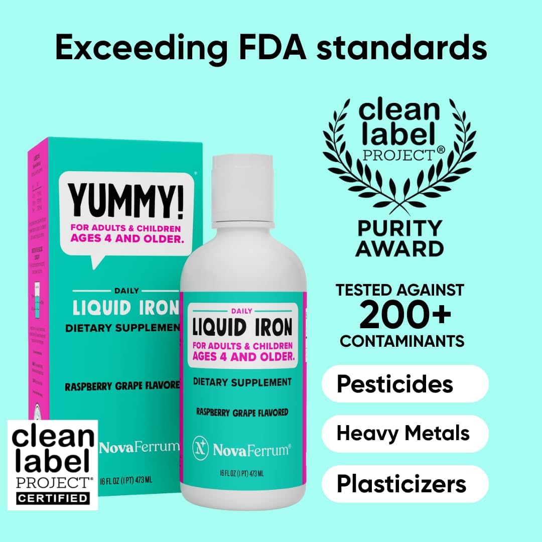 NovaFerrum Yummy | Pediatric Drops Liquid Iron Supplement for Infants and Toddlers | Liquid Iron for Kids | 15mg of Iron Per 1mL Dose | Ages 4 & Under | Gluten Free Certified | Sugar-Free | Raspberry