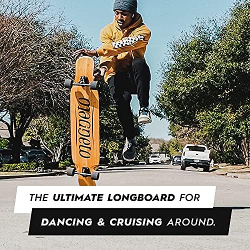 Magneto Dancer Longboard Skateboard - Smooth Carbon Fiber Cruiser Board - Kicktail Longboard Deck for Tricks, Smooth Turns - 46" x 9.5", Bamboo