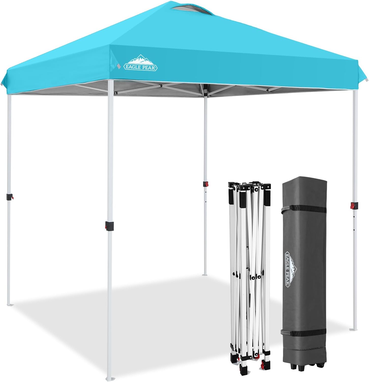 EAGLE PEAK 10x10 Pop Up Canopy Tent Easy Up Canopy Outdoor, White | Patented PeakPush™ Center Lock, 1 Person Setup Portable Pop Up Tent, Beach, Markets, Camping Sport Events, Wheeled Carry Bag