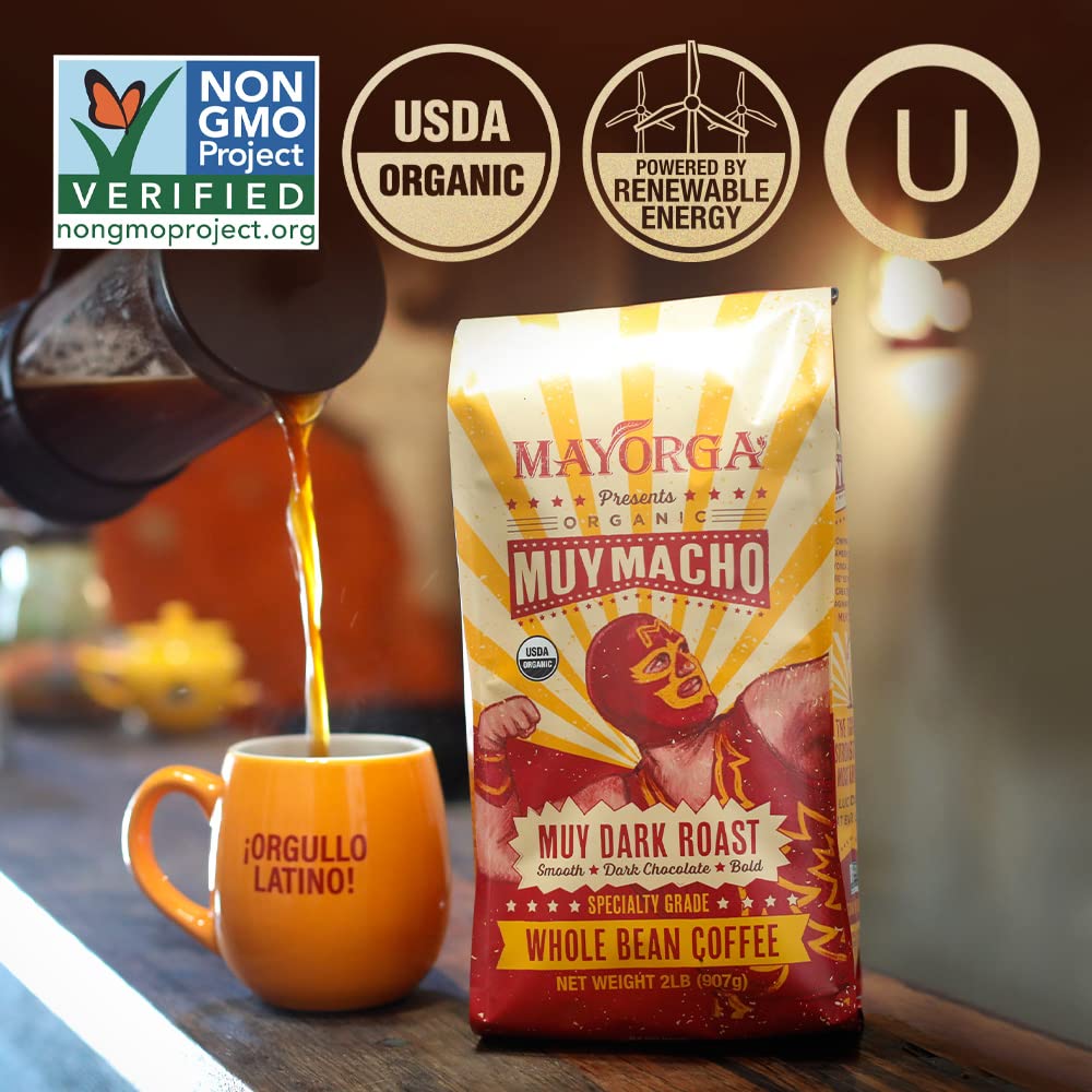 Mayorga Organic Coffee 12oz Cafe Cubano Roast - Dark Roast Whole Bean Coffee Specialty Grade, 100% Arabica, Slow Roasted, Bold and Smooth Flavor with Low Acidity - USDA Organic, Non-GMO, Kosher,