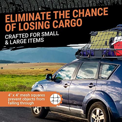 Cargo Net for Roof Rack - 22 x 38 Inch, Heavy-Duty, Mesh Square Bungee Netting with 12 Black Clips and Storage Bag - Holds Small and Large Loads