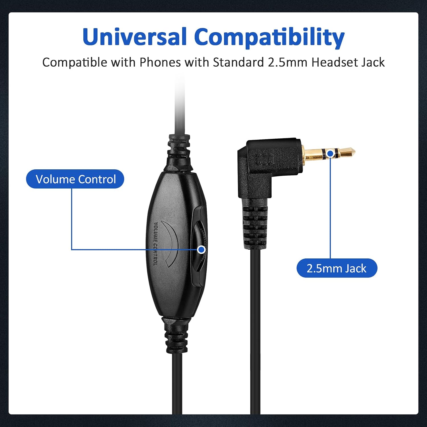 AGPTEK® 2.5mm Dual Ear Call Center Telephone Headphone | 6FT Noise Cancelling Binaural Headset, with Boom-Style Mic for Most Cordless Phones