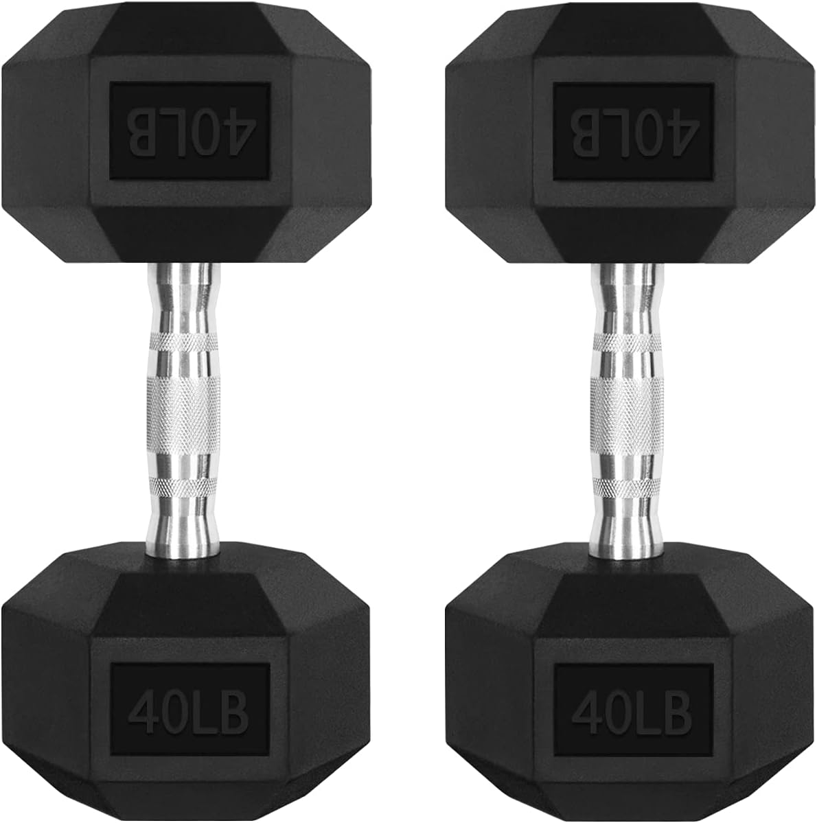 RitFit Rubber Coated Hex Dumbbell Weights Set for Home Gym | Cast Iron Core, Anti-Slip Knurled Chrome Handle, Hexagon Anti-Roll, Heavy-Duty Dumbbell Set for Strength Training