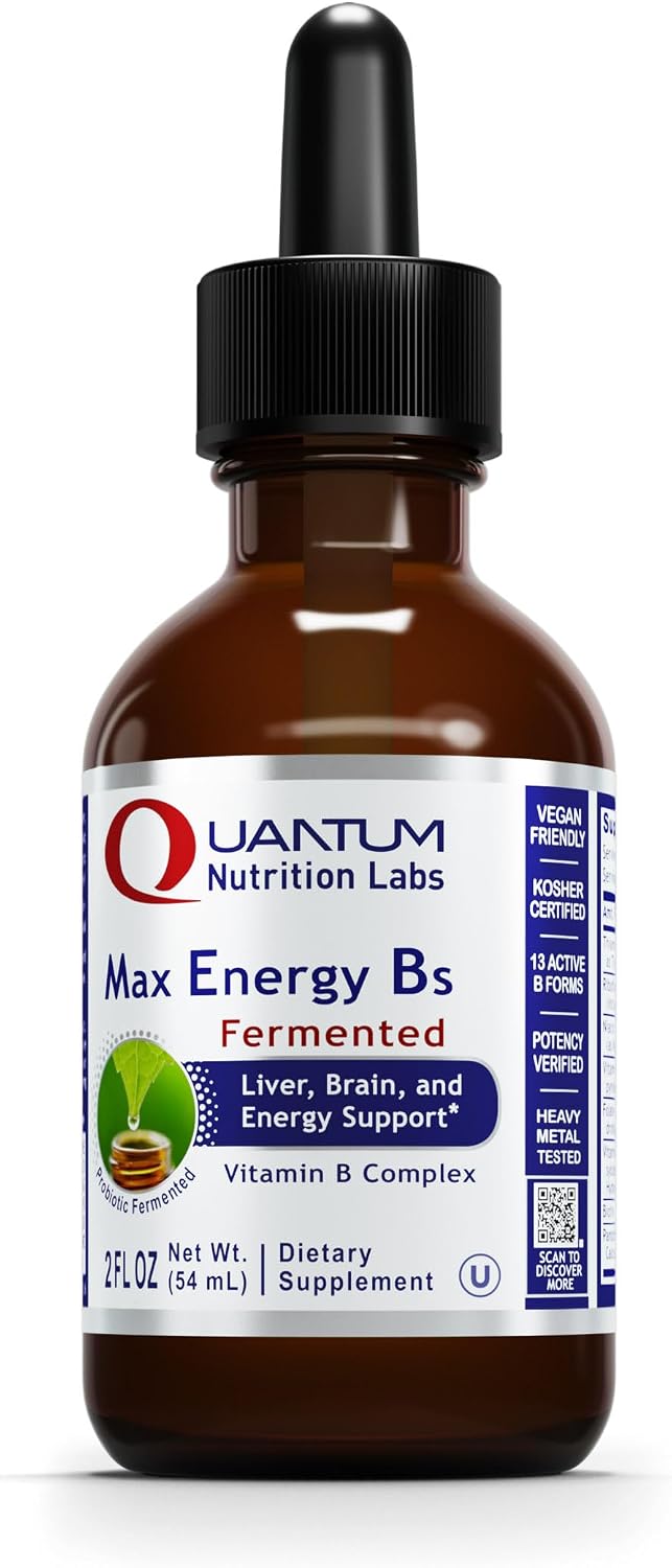 Quantum Nutrition Labs Max Energy B - Vitamin B Complex Liquid Drops, Organic Supplement for Women and Men, Vitamin B1, B2, B3, B5, B6, B12 - 2 Fl Oz