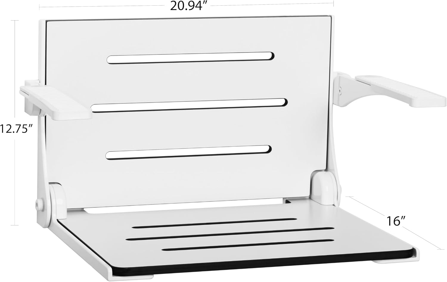 Seachrome Silhouette Comfort Folding Wall Mount Shower Bench Seat with Arms, Teak Seat with Silver Frame