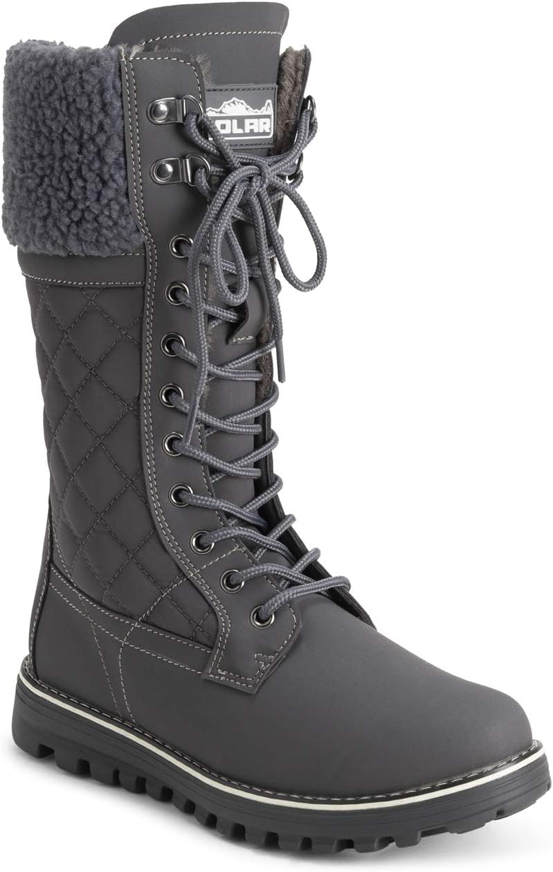 POLAR Womens Faux Fur Warm Thermal Waterproof Outdoor Walking Snow Winter Rubber Sole Calf Boots