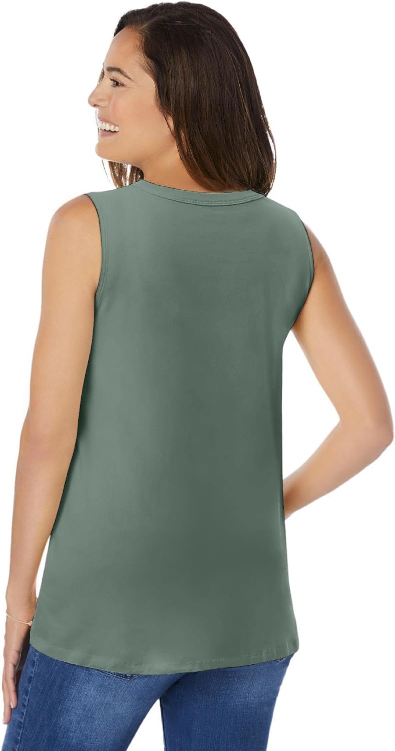 Woman Within Perfect Sleeveless Shirred V-Neck Tunic