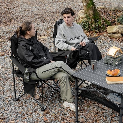 Naturehike Oversized Camping Chair with Cooler Bag, Heavy Duty Lawn Chair Support 450 LBS, Portable Padded Outdoor Folding Chair, 2 Pack
