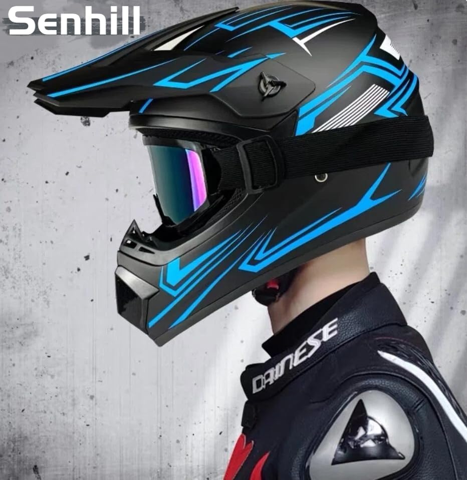 Motocross Offroad Helmet Dirt Bike Helmet BMX MX ATV Helmet Full Face Motorcycle Helmet with Gloves Goggles Mask for Unisex Adult Youth DOT/FMVSS