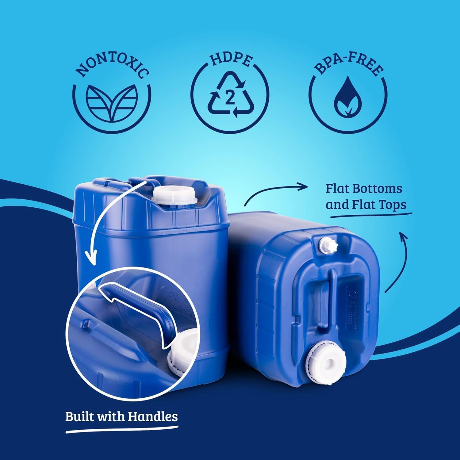 5-Gallon Stackable Water Storage Containers, Emergency Water Storage for Camping and Disaster Preparedness, 40 Gallons