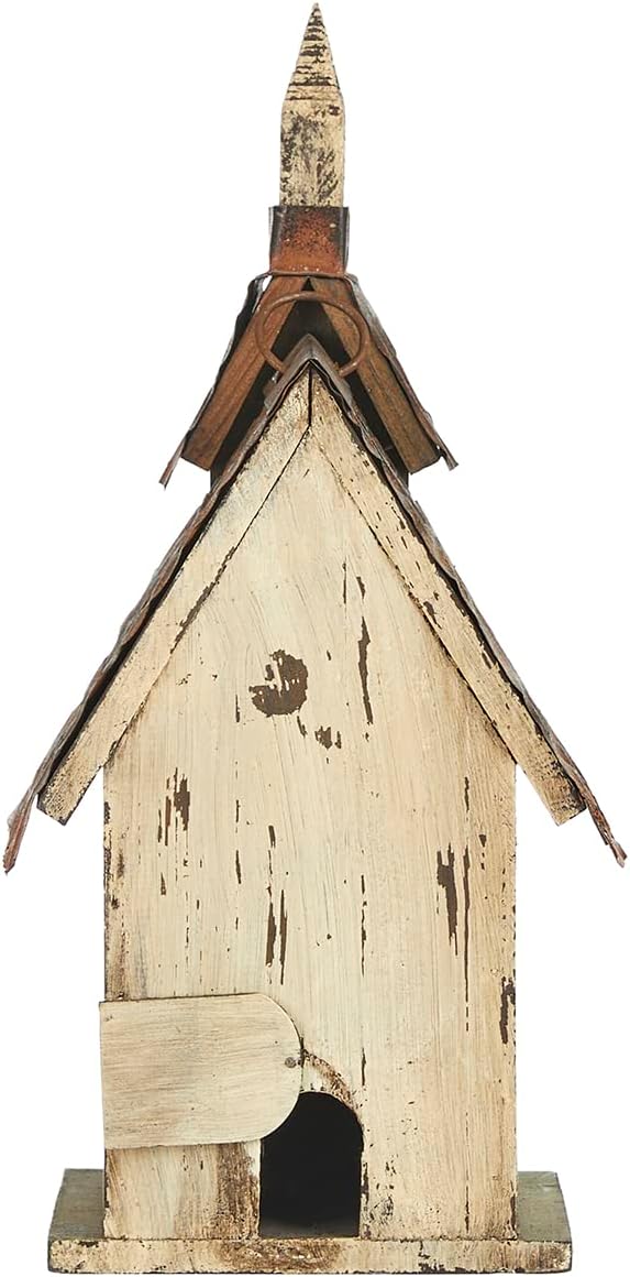Glitzhome 14" H Hanging Distressed Wooden Church Birdhouse Garden Decor