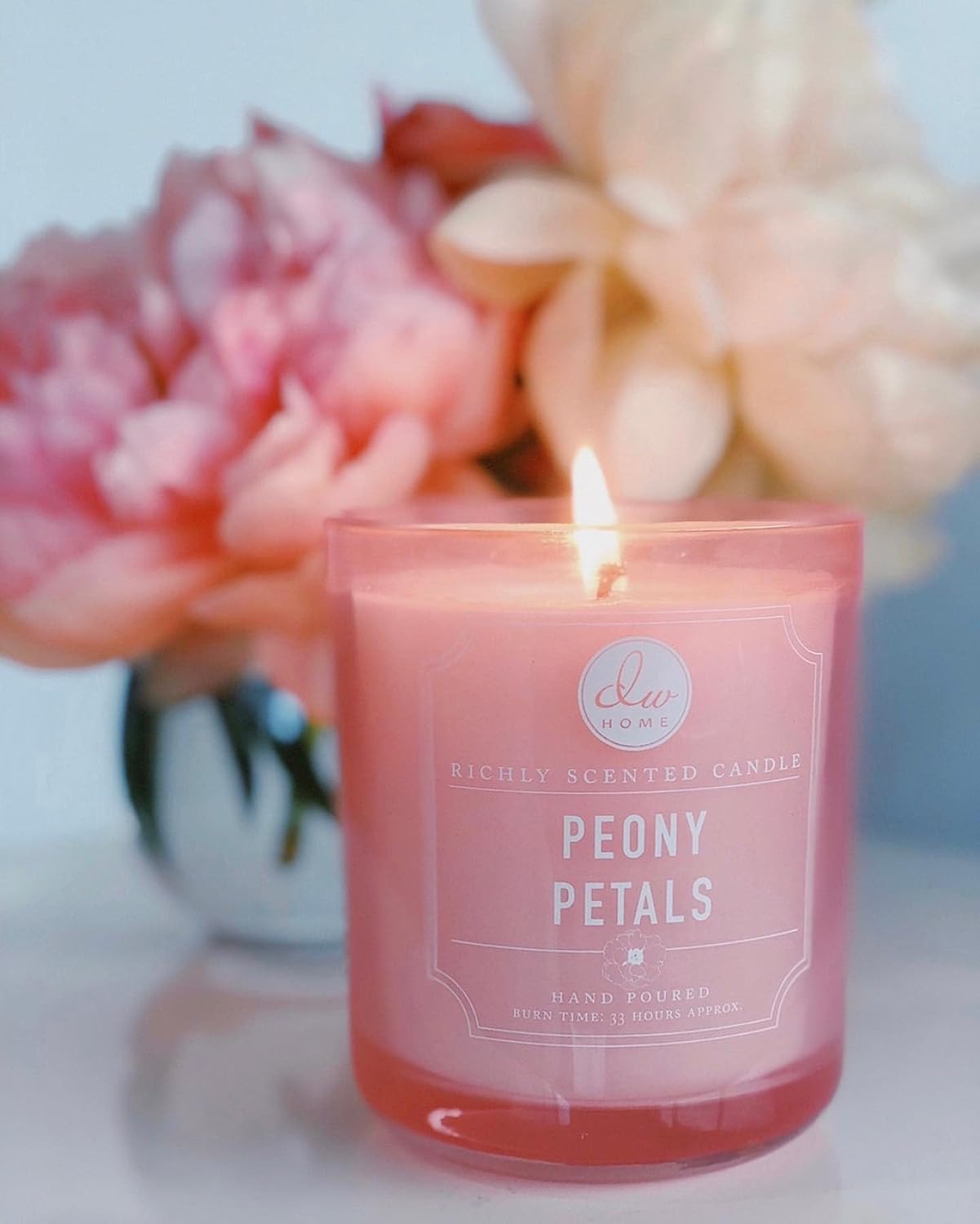 DW Home Peony Petals Scented Candle for Home, 9 oz, 8.8 oz Candle Jar, Up to 33H Burn Time, Luxury Scented Candle for Relaxation, Gifting, Home Décor