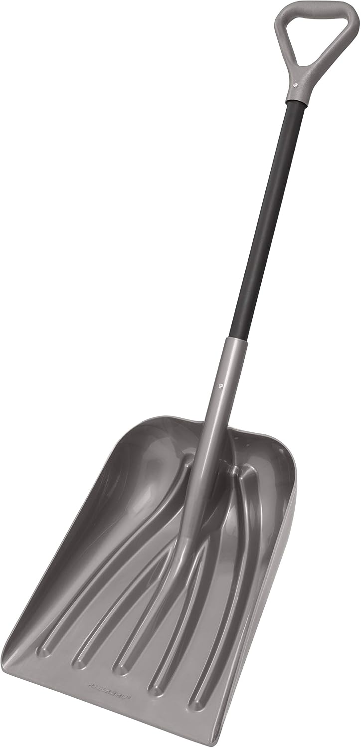 Suncast 14" Ergonomic Snow Shovel Pusher Multi-Purpose Scoop, Gray