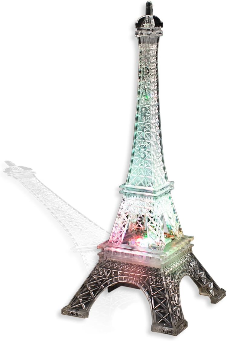 Anderson's Eiffel Tower Centerpiece with Color-Changing LED Lights, 10 inches, Battery-Operated Paris Theme Decoration
