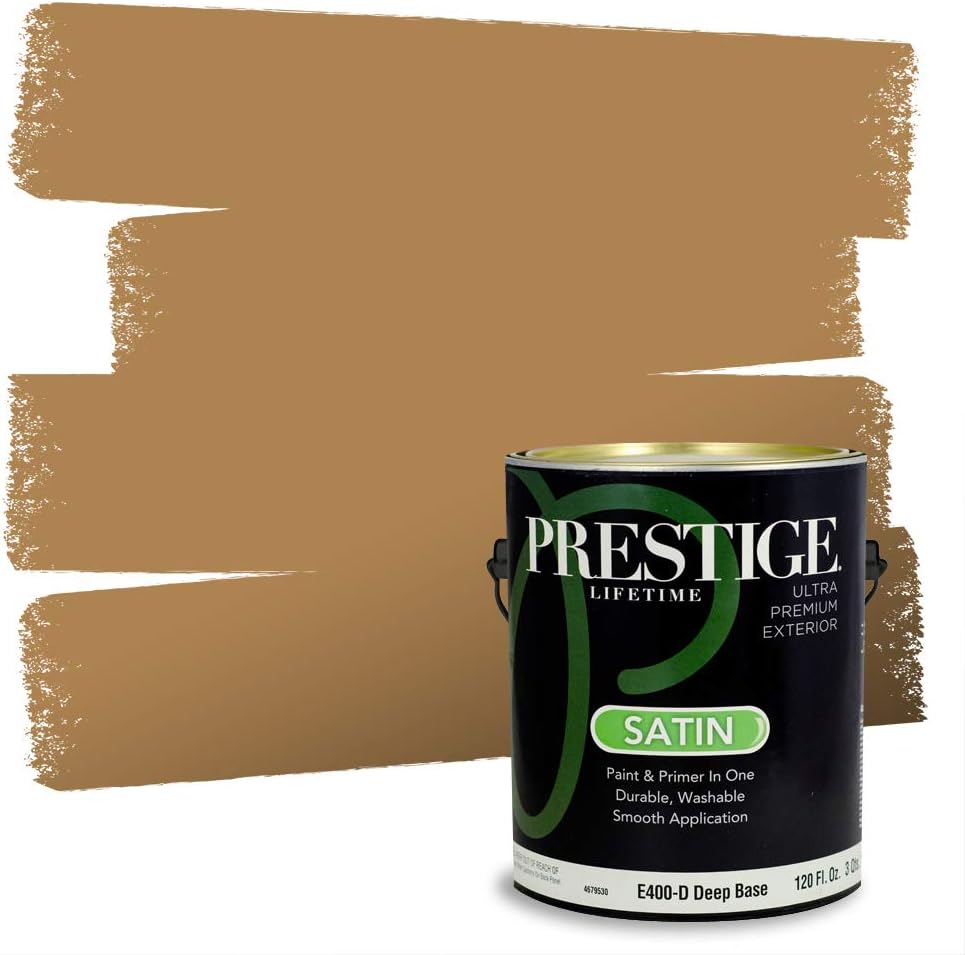 PRESTIGE Paints Exterior Paint and Primer In One, 1-Gallon, Satin, Comparable Match of Sherwin Williams* Relaxed Khaki*