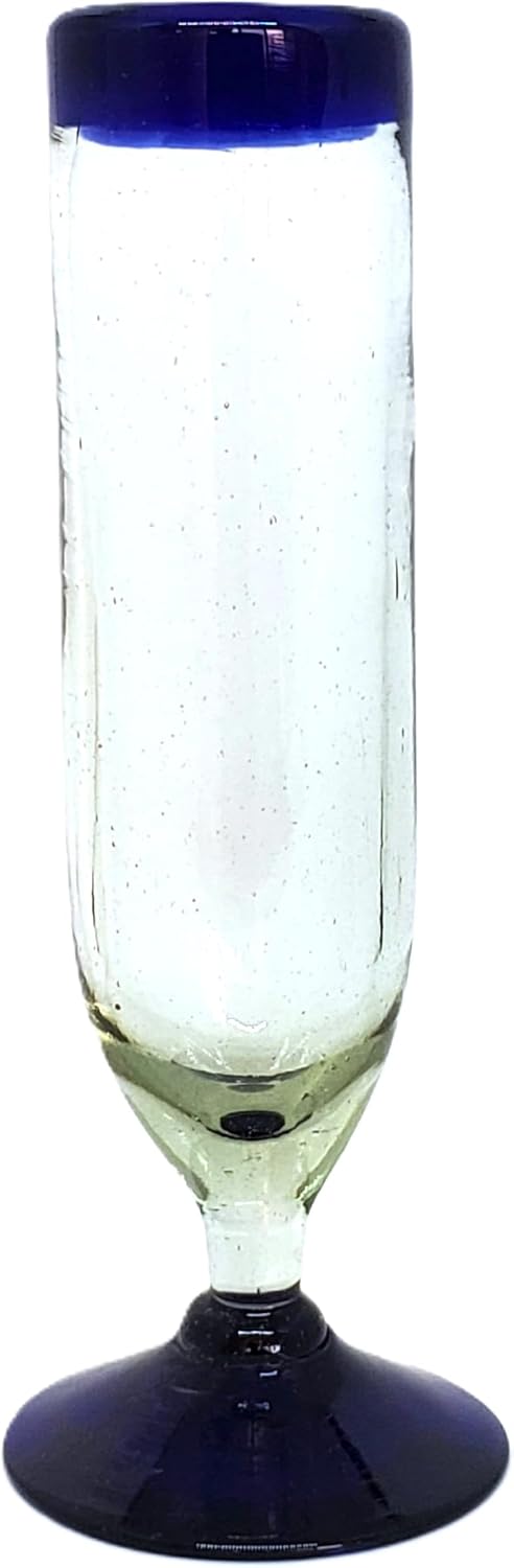 Cobalt Blue Rim 13 oz Wine Glasses (set of 6), Recycled Glass, Lead-free, Toxin-Free (13oz Wine)