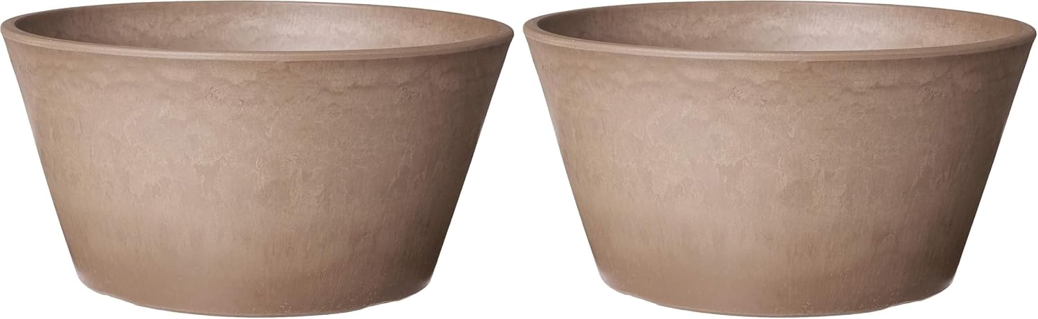 PSW Pot Collection TD25TC Plastic/Stone/Wood Composite Shallow Bulb Pan - No Drainage Hole (Drillable), Planter for Succulents, Bonsai, Fairy Gardens, Herbs, 10-inch, Terra Cotta Color