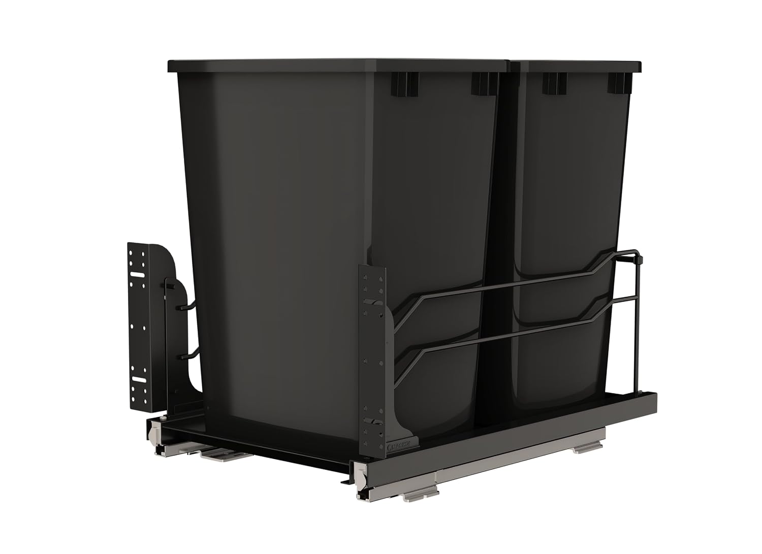 Rev-A-Shelf Double Pullout Trash Can w/Soft-Close Slides, 14.5" Min Opening | Large Capacity Garbage/ Recycling Waste Bins for Under Kitchen Cabinets, Heavy Gauge Wire Construction, 53WC-1835SCDM-217