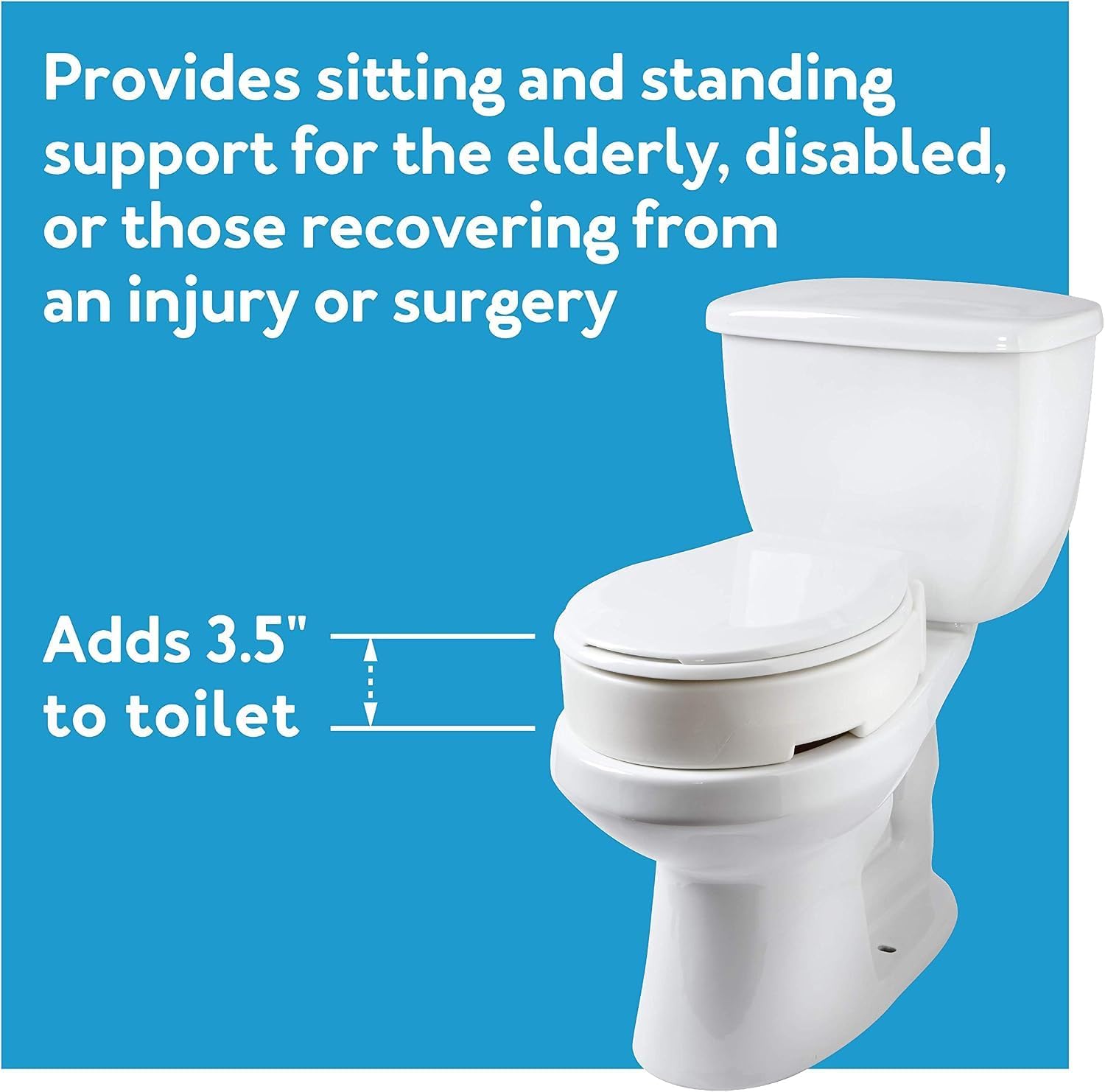 Carex Hinged Round Raised Toilet Seat Riser, Adds 3.5 Inches of Height, 300 lbs Capacity, Elevating and Raising Seat for Elderly and Handicap, Universal, Slip-Resistant, White.