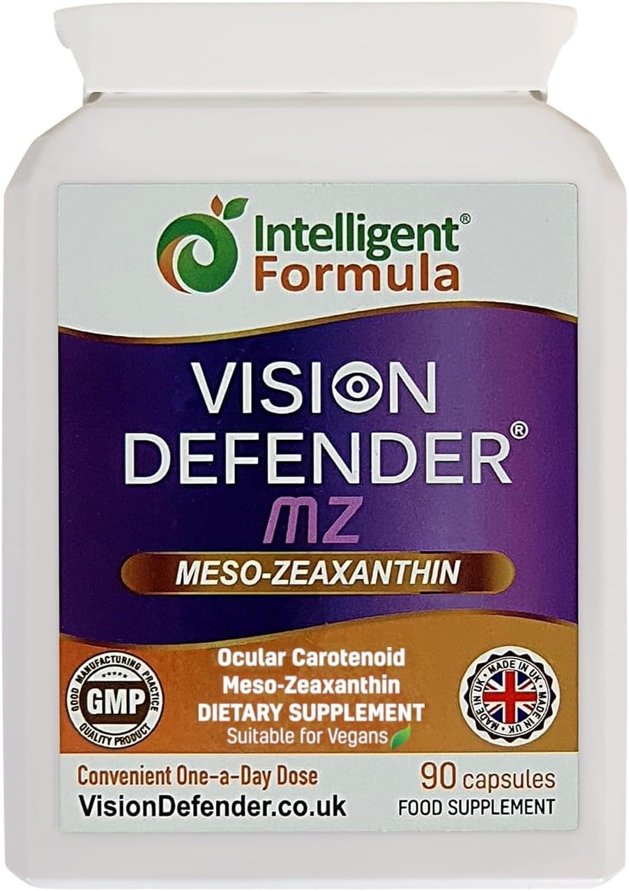 Vision Defender MZ Meso-Zeaxanthin 10mg Vegan Eye Supplement, 90 Capsules | Pure Carotenoid Antioxidant from Marigold Extract, Ocular Health Support