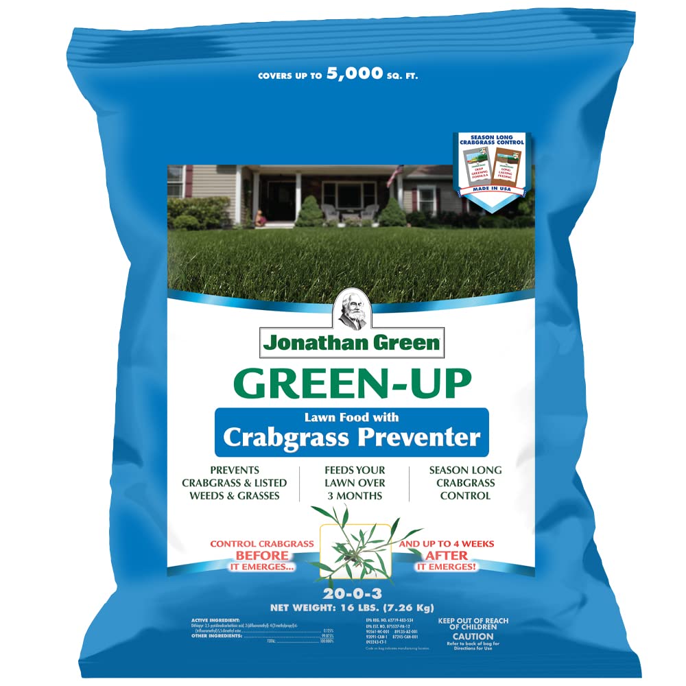 Jonathan Green (10457) Green-Up Lawn Food with Crabgrass Preventer - 20-0-3 Grass Fertilizer & Crabgrass Killer (15,000 Sq. Ft.)