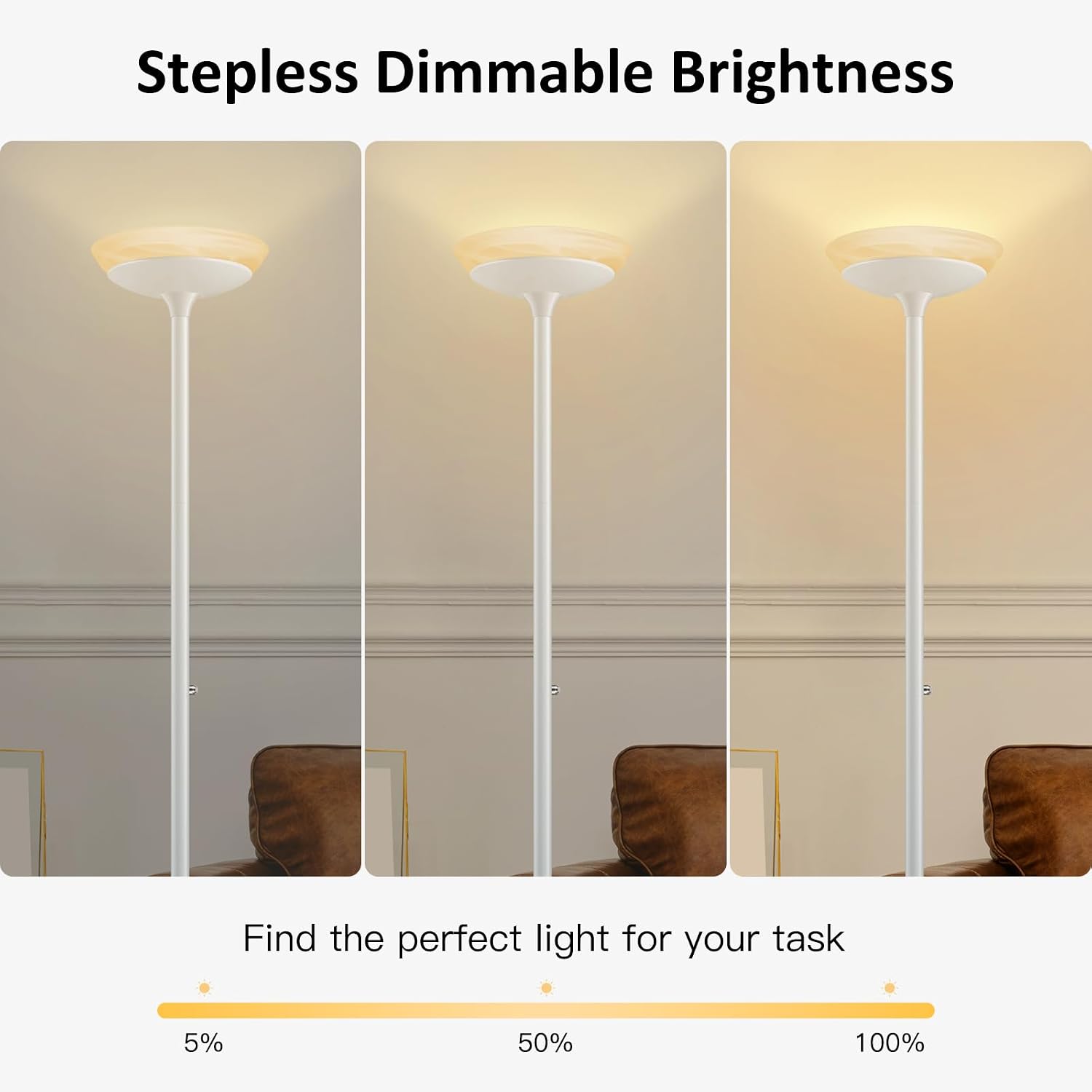 BoostArea Torchiere Floor Lamp, 30W Super Bright LED Standing Lamp, Stepless Dimmable Pole Lamp with 3000K Lighting, Rotary Switch