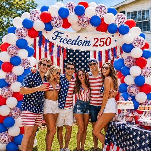 JOYYPOP 80 PCS Red White Blue Balloons 12 in with Confetti for 4th of July