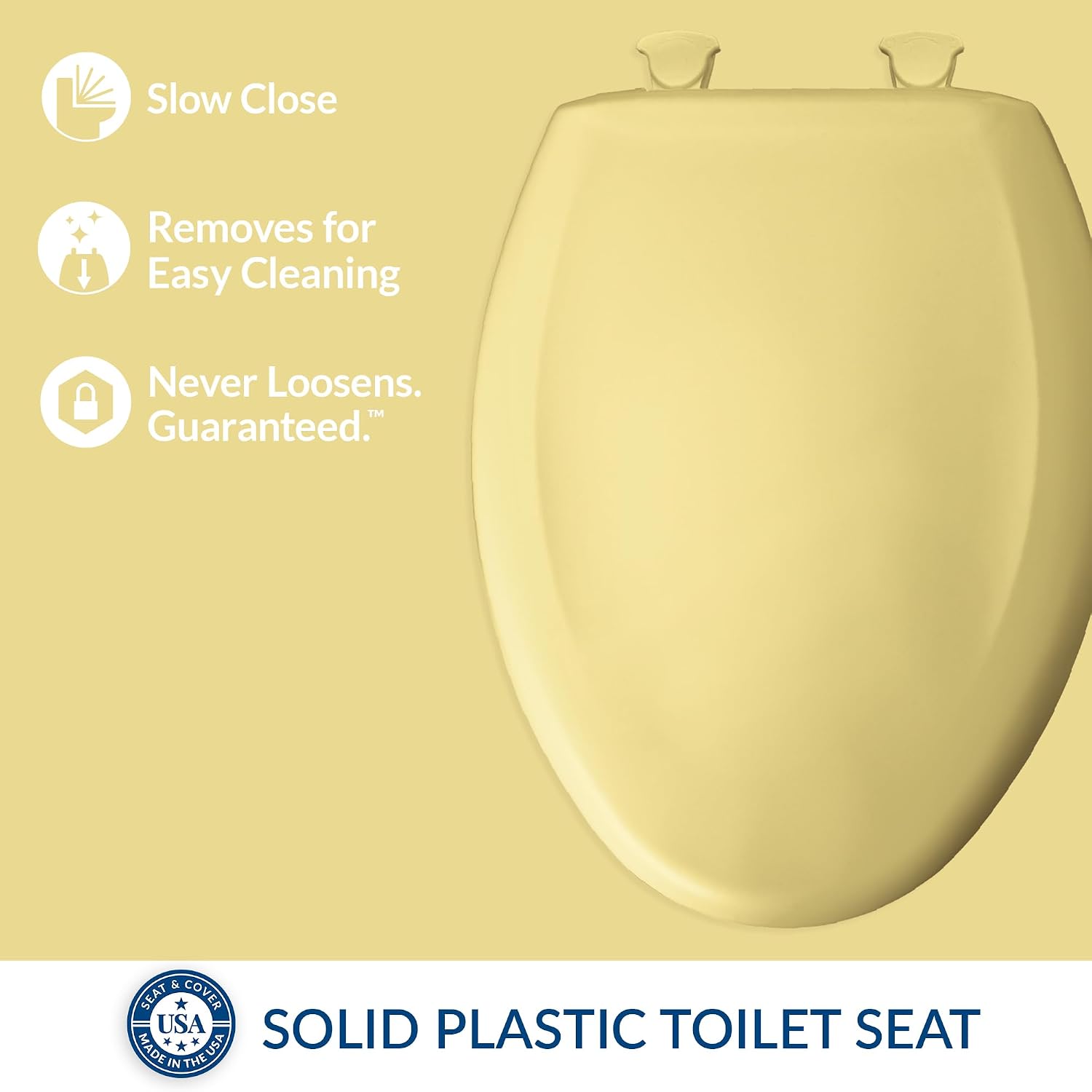 Bemis Classic Colors Slow Close Toilet Seat, Easy Clean Hinges and Durable Plastic Seat, Made in USA, Elongated, Black