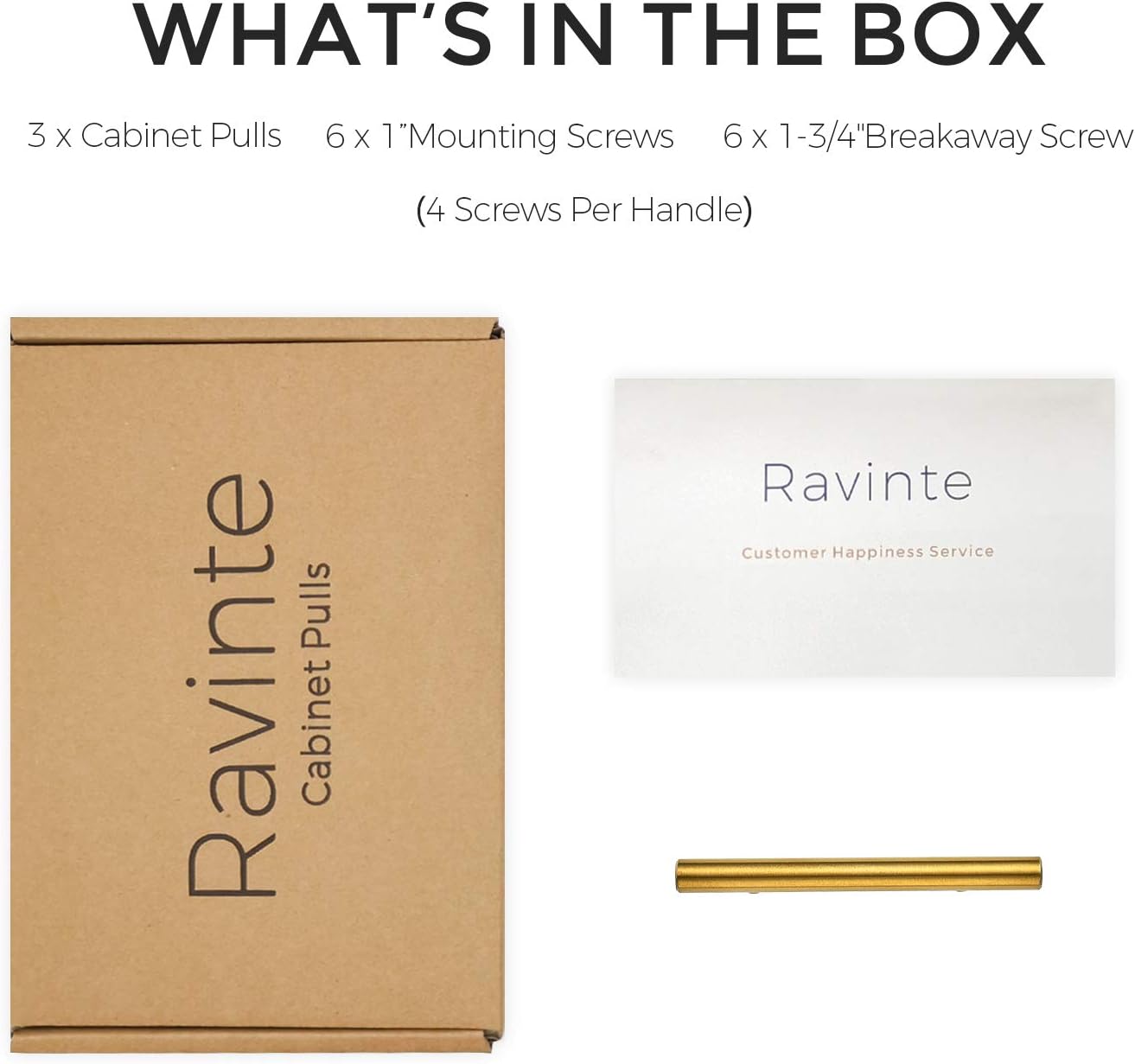 Ravinte Cabinet Handles,5" Length,3" Hole Center,Brushed Brass,30 Pack