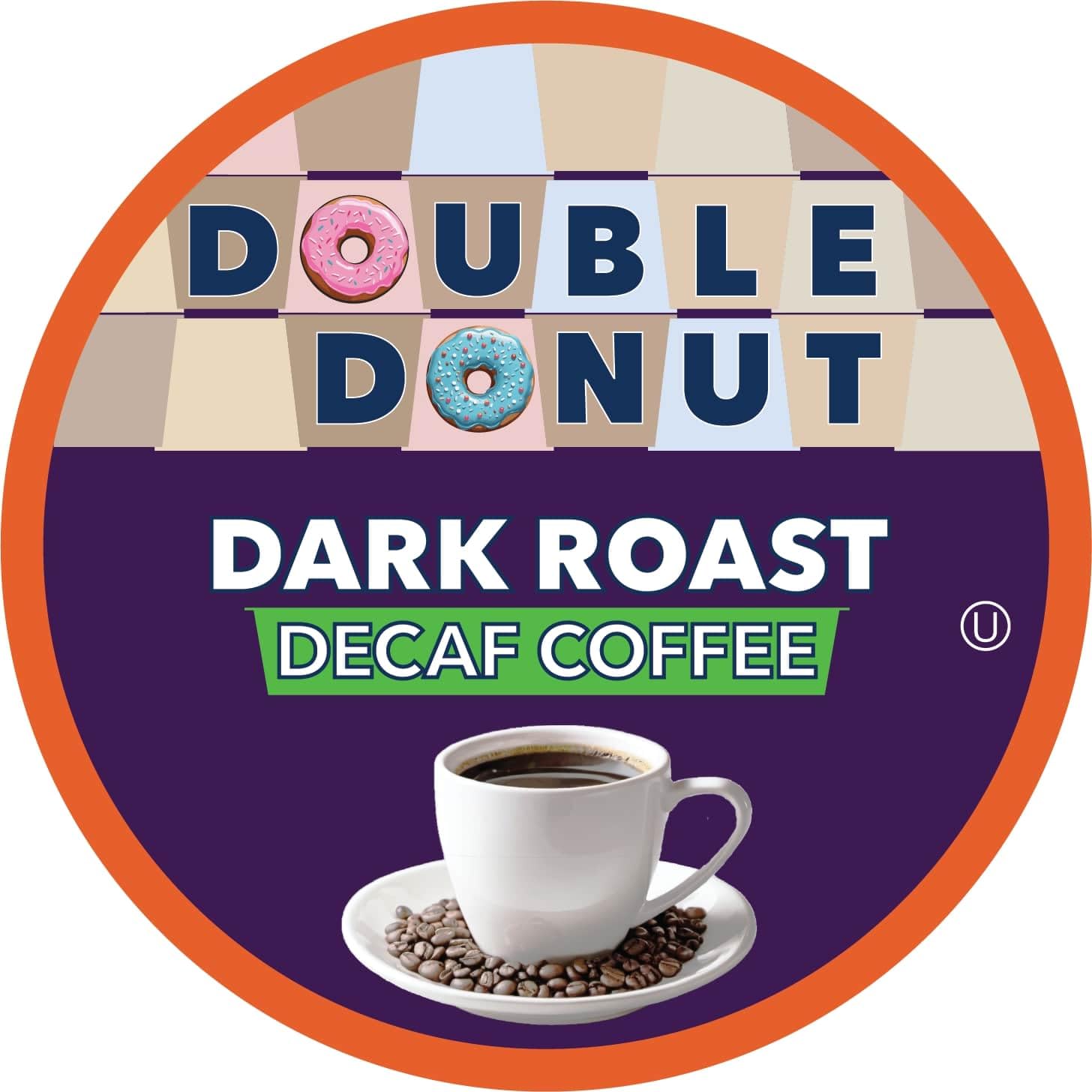Double Donut Coffee Double Donut Medium Roast Decaf Coffee Pods, Classic, for Keurig K-Cup Machines, 24 Single-Serve Capsules per Box