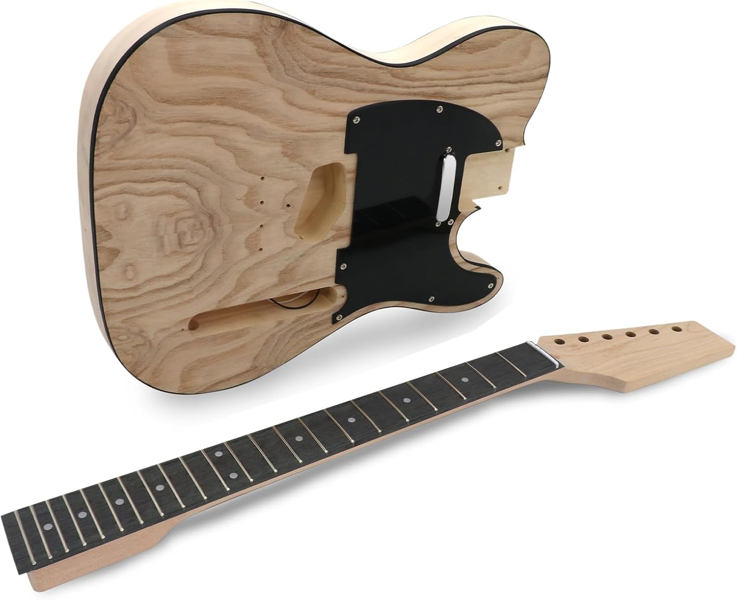 DIY Electric Guitar Kit Beginner Kit TL Style 6 String Right Hand | Basswood Body with Ash Burl Top, Hard Maple Neck, Engineered Wood Fretboard