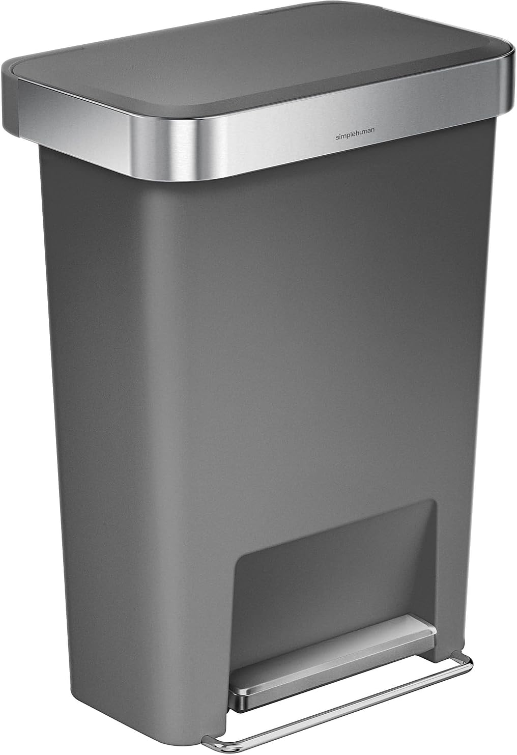 simplehuman Hybrid Step Can, 45L / 12 Gallon Rectangular Kitchen Trash Can, Liner Rim System, Liner Pocket®, 150,000-Step Pedal, Lid Shox® Silent Close, Black Plastic