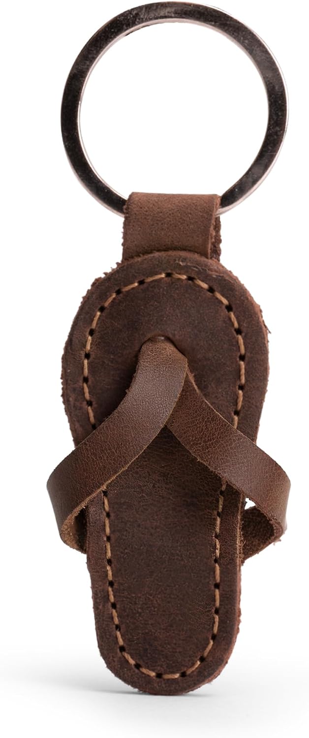 Hide & Drink, Flip-Flop Keychain, Sandal Beach Keychain for Travelers, Surfers and Beach Lovers, Full Grain Leather, Handmade, Bourbon Brown