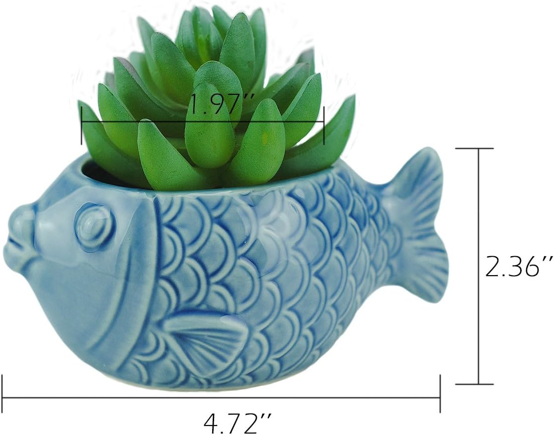VanEnjoy 5" Ceramic Succulent Pot - Cute Ocean Blue Seashell Series, Conch Shaped Cactus Planter, Flower Pottery Bonsai (Seashell M)