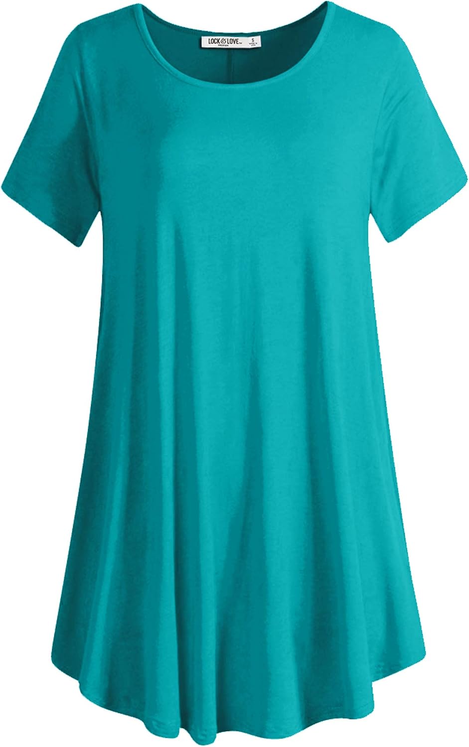 Lock and Love Women Solid Short Sleeve/Sleeveless Tunic for Leggings Swing Tunic Flare Tank Tops S-5XL Plus Size Made in USA