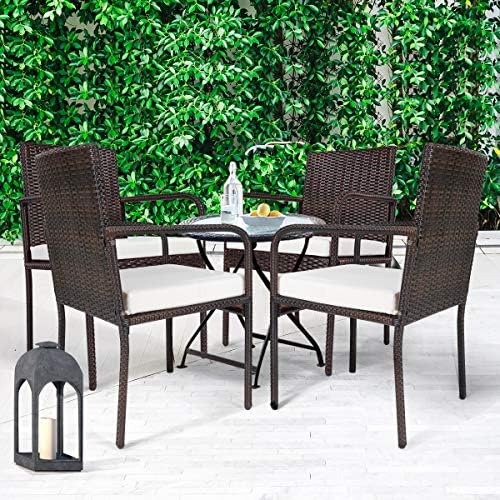 Outdoor Patio Wicker Chairs Set of 4, with Heavy Duty Steel Frame and Soft Cushions, All Weather Resistant Outdoor Dining Set, Suitable for Poolside
