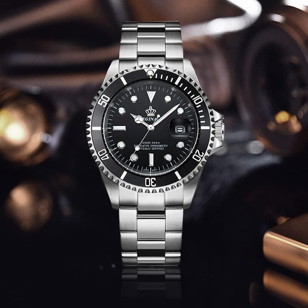 FANMIS Mens Luxury Watches Rotatable Bezel Sapphire Glass Luminous Hand Quartz Silver Tone Stainless Steel Watch
