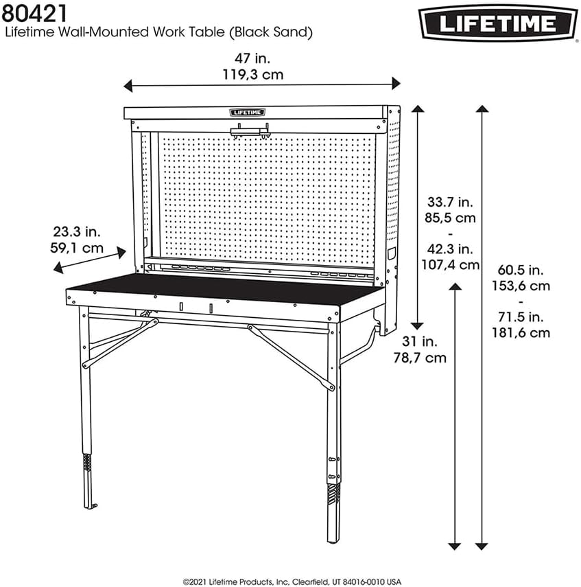 LIFETIME Products Wall Mounted Work Table, 4', Wood Varnish (80421)