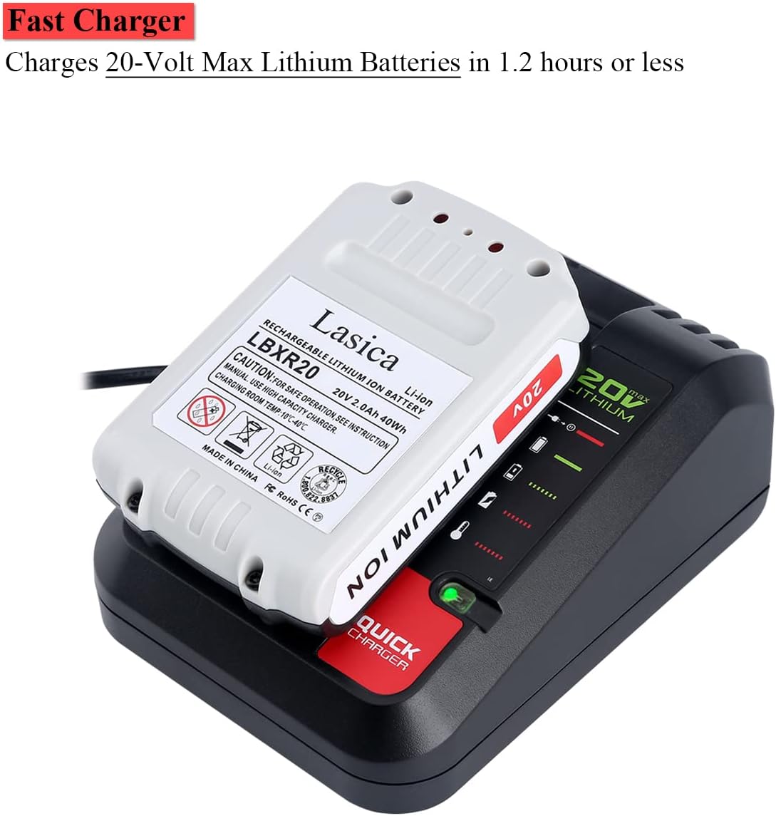 Lasica 20V Max Charger Compatible with Black & Decker 20v Battery and Compatible with Porter-Cable 20v Battery LBXR20 LBXR2020 PCC681L PCC685L
