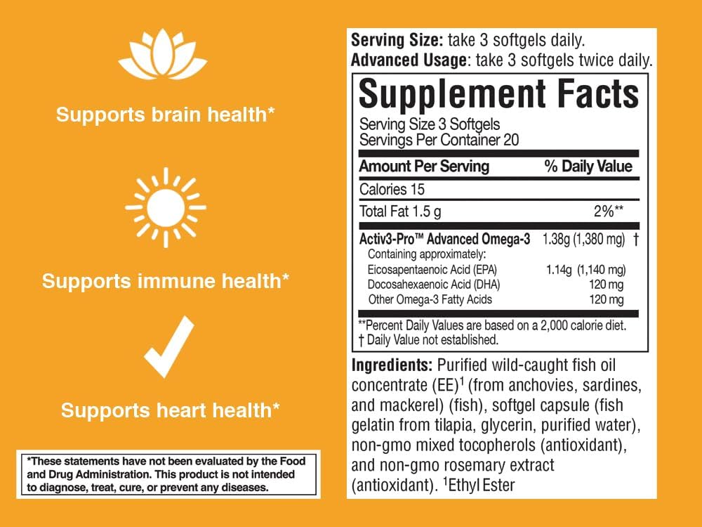 7010MD Advanced Omega-3 Formula, 92% Omega-3 with 1140 mg of EPA per serving, promoting Positive Mood, Brain Health, Immune Health