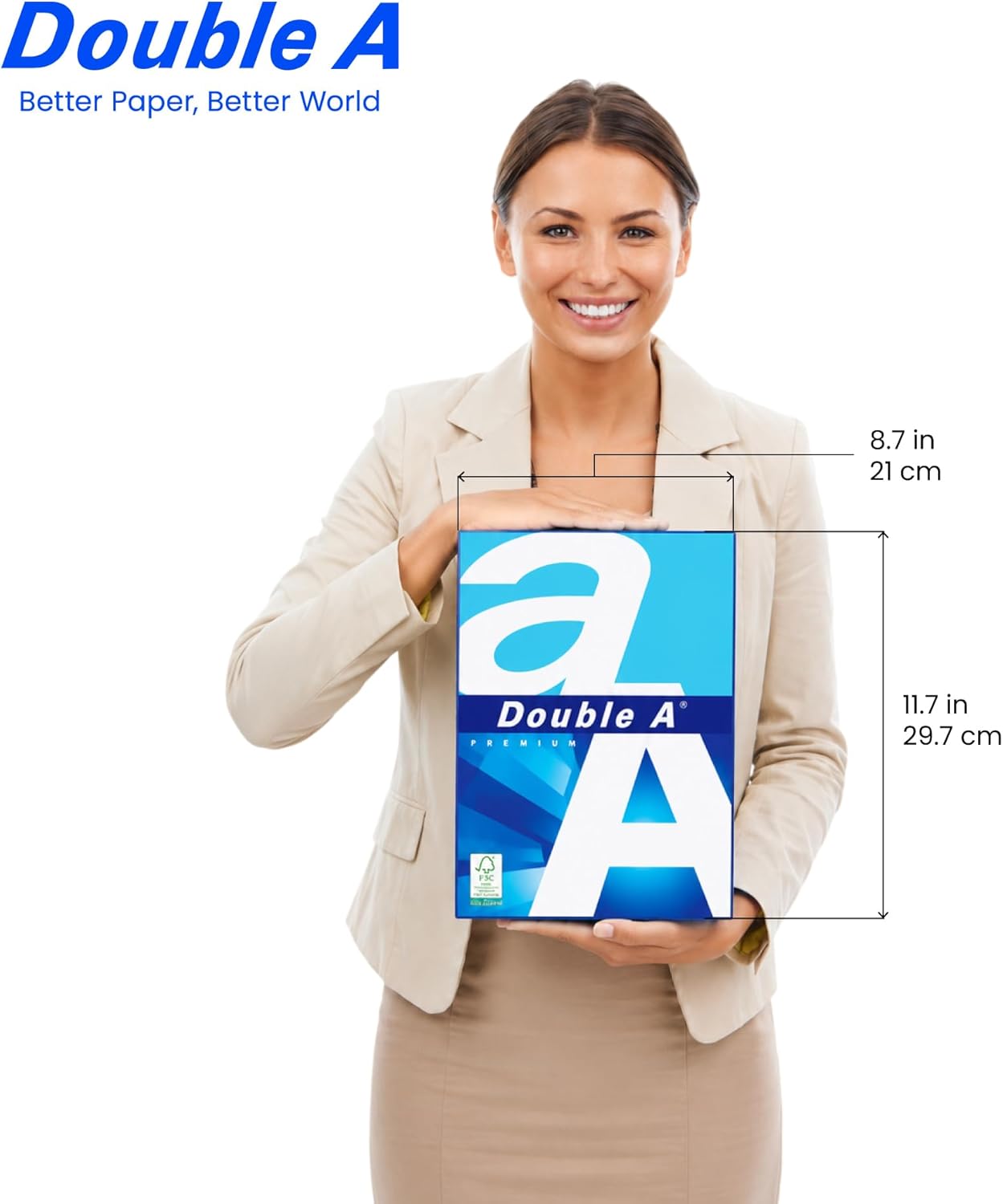 Double A Printing Paper A4 - 500 Sheets - 80GSM- Dimensions 8.3" x 11.7" - White