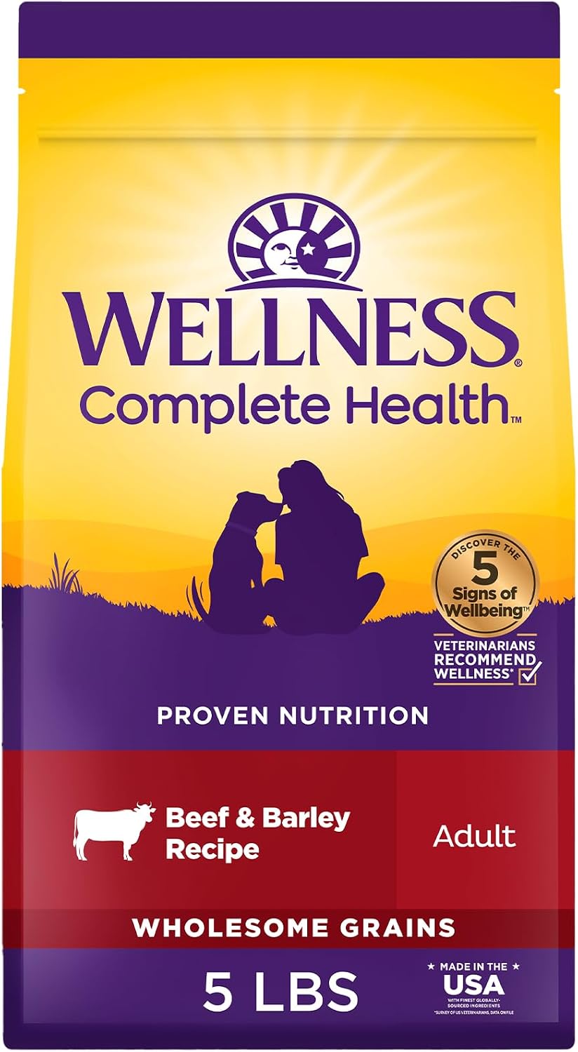 Wellness Complete Health Adult Dry Dog Food, Wholesome Grain Kibble, Natural, Chicken and Oatmeal Recipe, 5 lb Bag