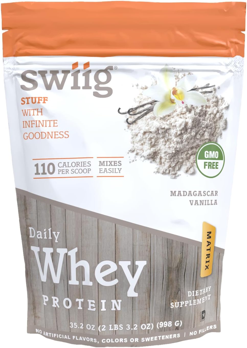 swiig Madagascar Vanilla Whey Protein Powder 20g Muscle Recovery 2.2 lb | Gluten-free, non-GMO daily nutrition supplement with digestive enzymes. Keto-friendly smoothie mix yields 35 servings.