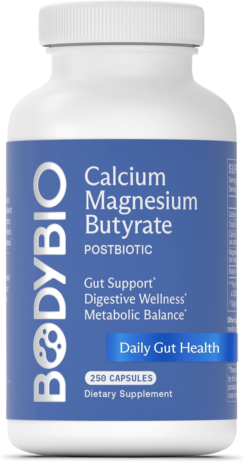 BodyBio Butyrate Calcium Magnesium - Postbiotic for Gut & Digestive Support | Gut Health, Digestive Support, Bloating, Gas & Constipation Relief, Leaky Gut Repair